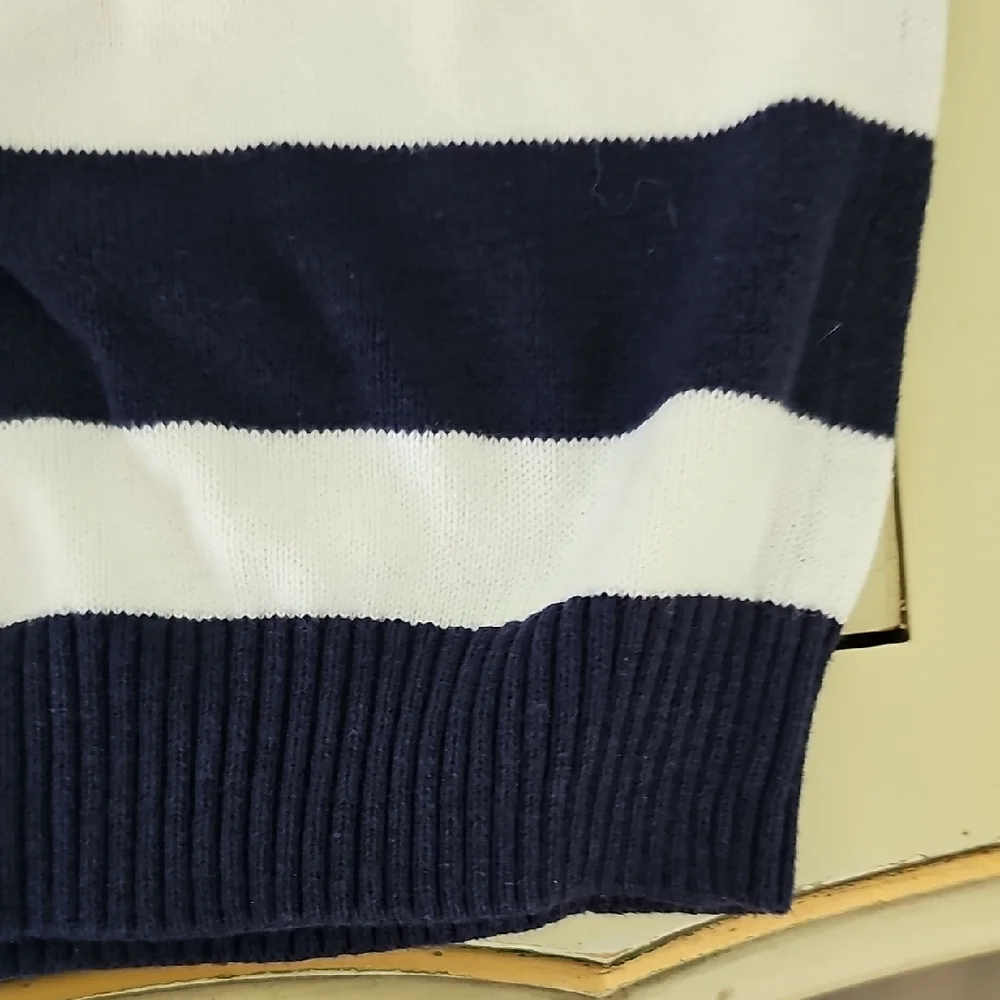 VINTAGE Gymboree Striped Sweater Navy Orange Vibrant Heart Girls Size 7-8